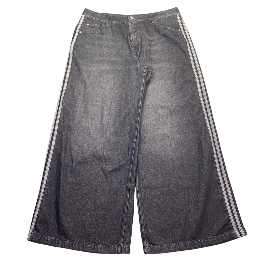 Adidas Adicolor Denim Adilenium Pant Women Black Denim Wide Leg JV7453 Sz 34 NWT